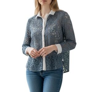 Anthropologie Maeve Lace Embroidered Semi-Sheer Top  4P